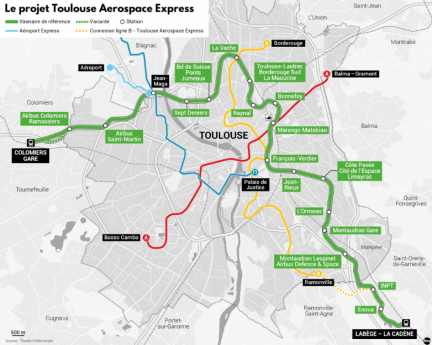 Carte du projet Toulouse Aerospace express